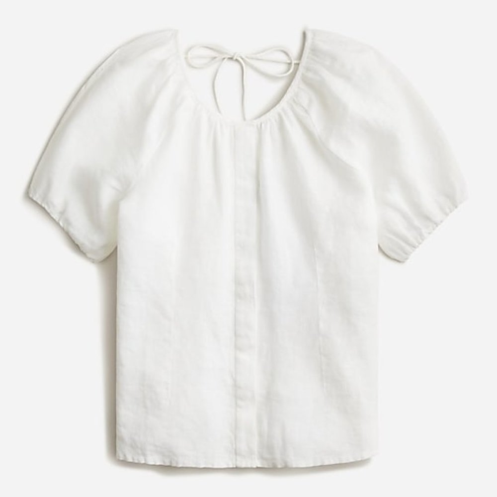 J CREW white LINEN  v back tie BUTTON front Blouse Top Shirt Size 18 NWT